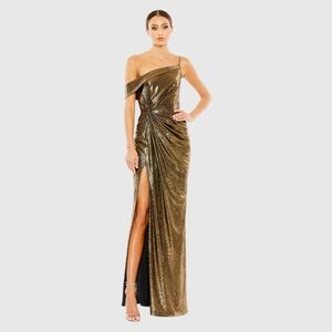 Mac Duggal Gold One Shoulder Dress